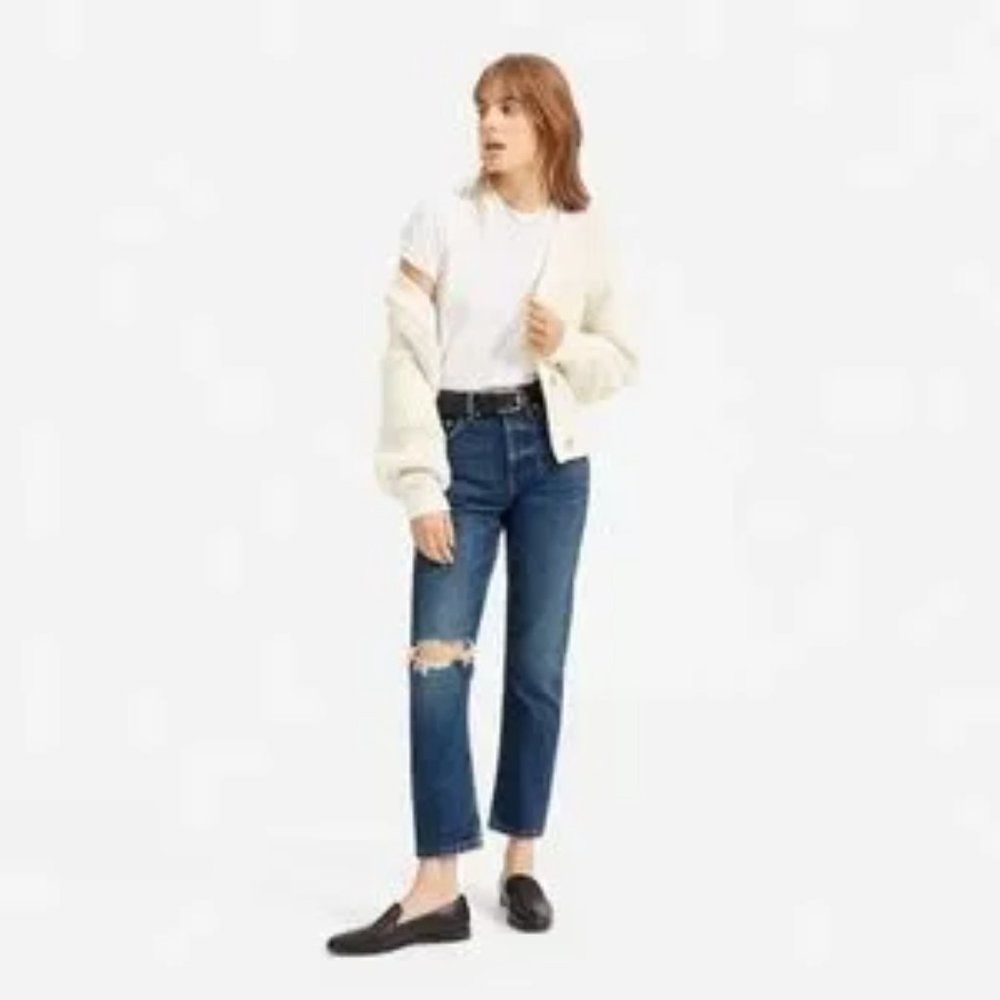 Everlane Jeans 90s Cheeky Crop Straight High Rise Distressed Button Fly Size 25